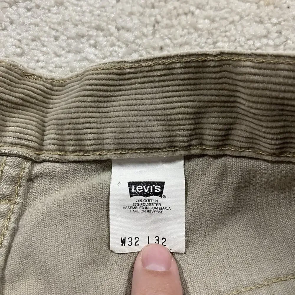 VTG Levis L2 Pants Mens 32x32 Beige Corduroy Carpenter Baggy Wide Leg Workwear